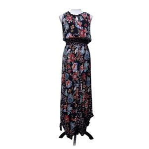 Bila Black Floral Maxi Sundress w Hankerchief Hemline | Size XXL